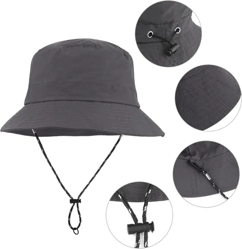 Miniatura 2 de Sombrero de sol para hombres y mujeres, ala ancha, UPF 50+, sombrero de pesca y pescador, impermeable, plegable, sombrero de sol para playa, Gris