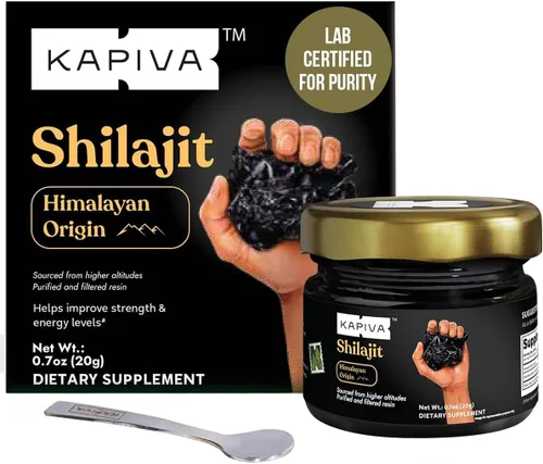 Miniatura 7 de Kapiva Resina Shilajit orgánica del Himalaya Plus-500mg Ultra pura, grado dorado, mineral de más de 80 trazas, ácido fúlvico, probada