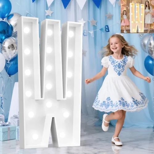 Miniatura 58 de Pooqla Letras de marquesina iluminadas de 3 pies, letras de marquesina con luz LED blanca fría y blanca cálida, letras de mosaico gigante para Letra