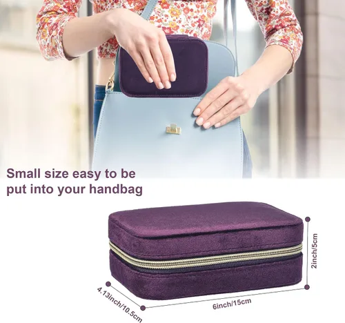 Miniatura 2 de Dajasan Mini estuche de joyería de viaje, pequeña caja organizadora de joyas de viaje, caja de regalo de joyería de terciopelo para mujeres y niñas