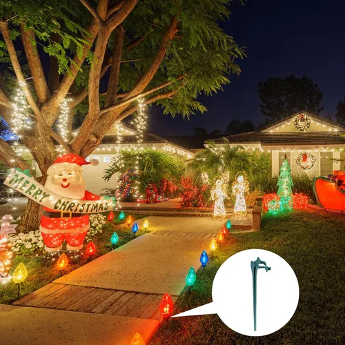 Miniatura 5 de Jetec 120 estacas de luz de Navidad universales para patio, césped, vacaciones, 7.5 pulgadas, estacas de tierra para cadena de luces C7 C9, soportes