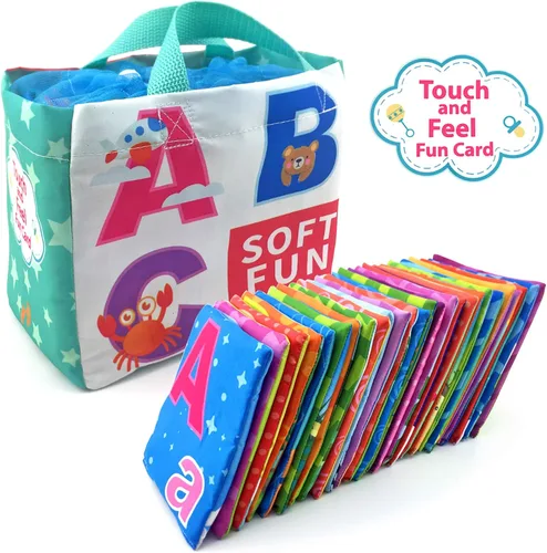 Miniatura 7 de 26 piezas de tarjetas de alfabeto suaves con bolsa de almacenamiento de tela para bebés, lactantes, niños pequeños y niños. Tarjetas flash