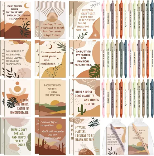 Miniatura 38 de Mooliwe Conjunto de Regalo de Afirmación Positiva de 24 Juegos/48 Piezas, Cuadernos de Gratitud con Bolígrafos, Bolsas Pequeñas, Blocs de Notas