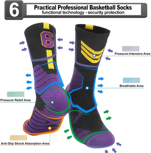 Miniatura 50 de 2 pares de calcetines de baloncesto para hombres y niños, equipo de baloncesto con número de la suerte, calcetines de estrella para niños y adultos