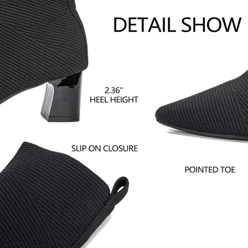Miniatura 4 de Women's Ankle Boots Comfortable Pointed Toe Breathable Sock Knit Low Heel Fall Work Office Booties