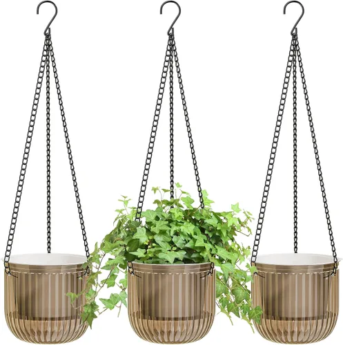 Miniatura 10 de ZeeDix Paquete de 3 macetas colgantes de 6.5 pulgadas para plantas de interior, macetas colgantes de riego automático con 3 ganchos y drenaje