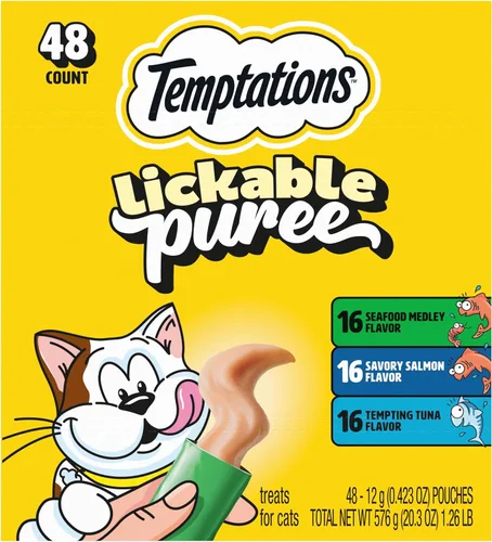 Miniatura 24 de Temptations Paquete variado de puré cremoso de golosinas para gatos lamibles, tubos de 0.42 onzas, 48