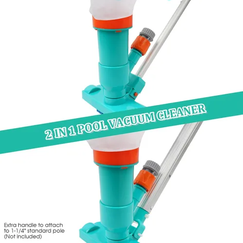 Miniatura 6 de Limpiador subacuático de alta calidad para piscina, 3 cepillos de fregar, 2 bolsas de malla fina, 6 secciones telescópicas de 56.5 pulgadas y mango