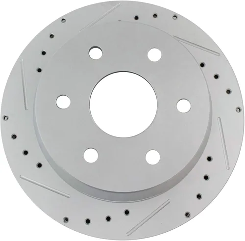 Miniatura 7 de TRQ Kit de pastillas de freno trasero y rotor de cerámica con revestimiento en G de alta calidad, ranurado X perforado, compatible con 02 Cadillac