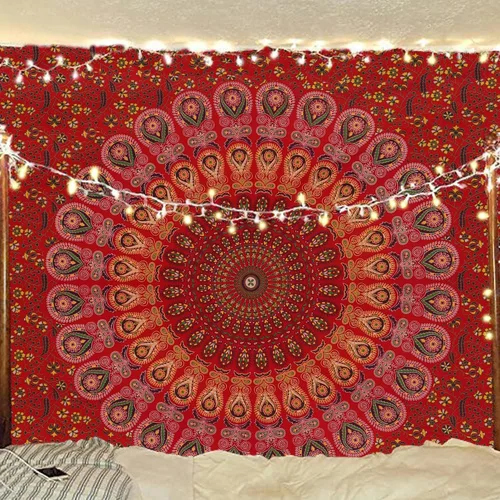 Miniatura 36 de Tapiz hippie indio bohemio psicodélico dorado azul pavo real mandala colgante en la pared (negro blanco, Queen (84 x 90 pulgadas) (84.6 x 90.6 in)