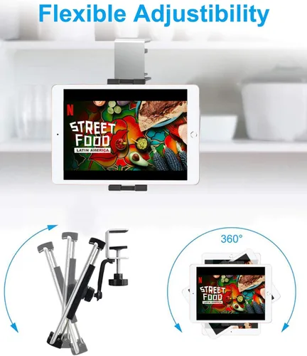 Miniatura 4 de Soporte para tablet de armario de cocina, soporte para tableta debajo del gabinete con abrazadera ajustable de 360° para iPad Pro Air Mini, Galaxy