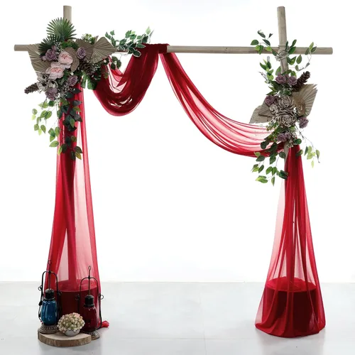 Miniatura 2 de MDS Paquete de 2 paneles de cortina para arco de boda (30 pulgadas de ancho x 20 pies de largo) tela de gasa transparente para boda, ceremonia, Rojo