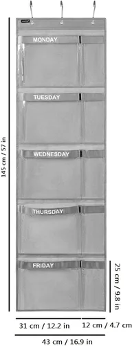 Miniatura 6 de Organizador semanal de ropa para niños, día de la semana, almacenamiento de ropa escolar, de lunes a viernes, organizador colgante de armario (gris)