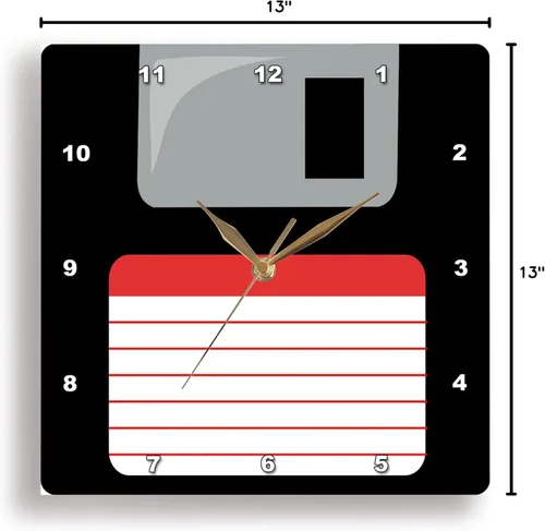 Miniatura 2 de 3dRose Retro 90s Negro Disquete Diseño Gráfico con etiqueta roja-1990s-noventa Computer tech-Wall Clock, 13 pulgadas (DPP_57457_2)