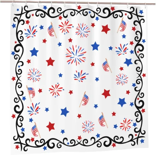 Miniatura 20 de Cortina de ducha patriótica de Estados Unidos para baño, cortina de baño de secado rápido con estrellas rojas y azules del 4 de julio, bañeras