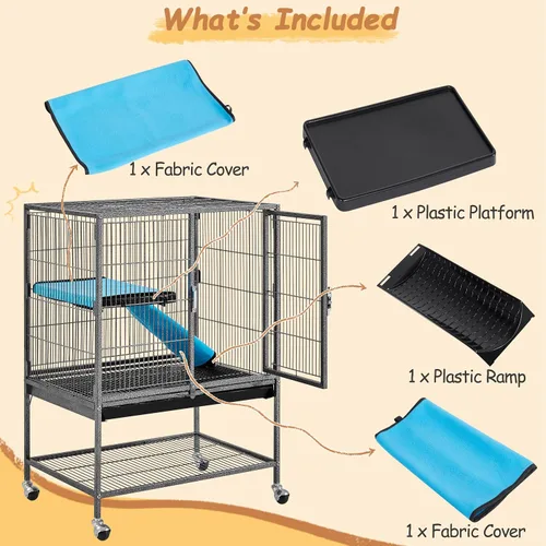 Miniatura 5 de Yaheetech Jaula Metálica con Ruedas para Ratas Adultas/Hurones/Chinchillas Jaula para Animales Pequeños con Rampa Removible y Plataforma Negra
