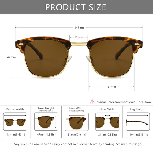 Miniatura 5 de SUNGAIT Gafas de sol retro clásicas de medio marco con lente polarizada