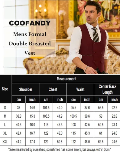 Miniatura 6 de COOFANDY Chaleco de traje para hombre, ajustado, doble botonadura, chaleco formal de negocios