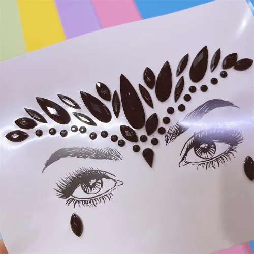 Miniatura 6 de Black Face Jewels se adhieren a los accesorios del festival, diamantes de imitación del tatuaje de la cara de Halloween para el maquillaje, joyas