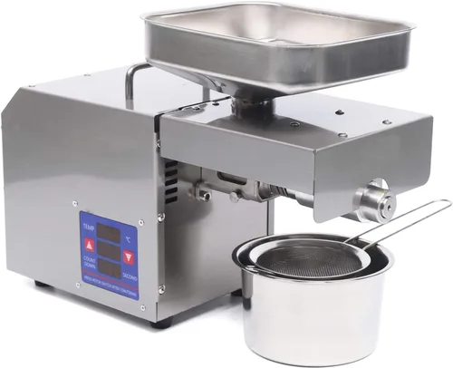 Miniatura 3 de Máquina de prensa de aceite automática comercial, fabricante de aceite de semilla de acero inoxidable de prensa en frío de 600 W, temperatura