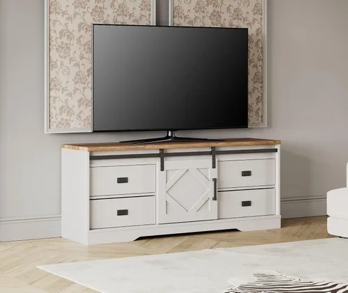 Miniatura 2 de WAMPAT Moderno soporte de TV de granja para TV de 65 pulgadas con puntuación de madera y fricción a través del envejecimiento, centro