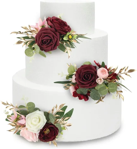 Miniatura 8 de Rinlong 3 piezas de decoración de pastel de flores azules para bebé, decoraciones de pastel, topper de pastel para boda, decoración de pastel