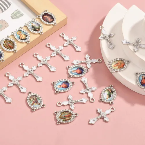 Miniatura 4 de Juego de 30 dijes de joyería religiosa mixta con diamantes de imitación y medallones de santo