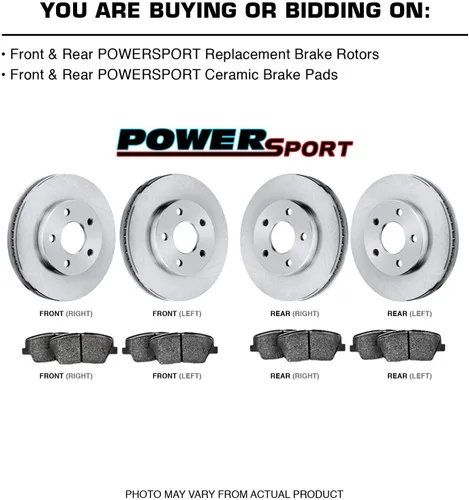 Miniatura 2 de Power Sport Kit de freno delantero y trasero para Dodge Attitude 2013-2014; Hyundai Accent, Kia Rio 2012-2017 Rotores de freno en blanco Kit