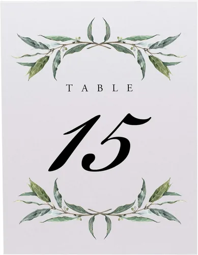 Miniatura 4 de Corona de laurel y números de mesa de boda, 1-10, doble cara, tienda de campaña o uso en un soporte, ideal para fiestas y restaurantes, fabricado