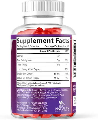 Miniatura 9 de Gomitas de zinc – 50 mg de zinc por porción para el sistema inmunológico de la piel y los huesos, gomitas de salud – Antioxidante masticable, alta