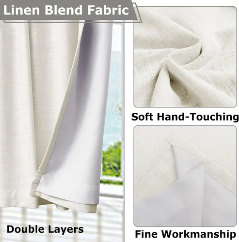 Miniatura 7 de Frelement Cortinas opacas completas de lino sintético con forro opaco para dormitorio, cortinas plisadas para barra transversal para puerta de sala