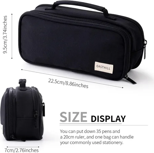 Miniatura 3 de EASTHILL Estuche para lápices de gran capacidad, organizador de bolsa para bolígrafos, bolsa de lona para lápices con asa, suministros escolares