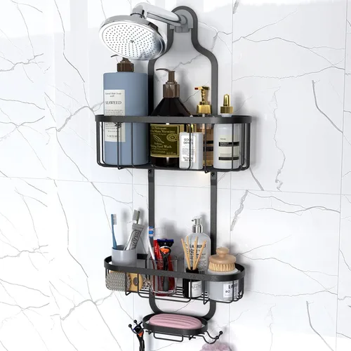 Miniatura 5 de Organizador de ducha colgante, estante de ducha de baño, organizador de baño con jabonera, organizador sobre el cabezal de ducha con ganchos