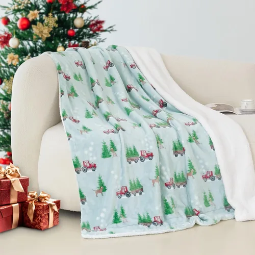 Miniatura 41 de Elegant Comfort - Manta reversible y ultra suave de franela con forro polar - Manta de sherpa navideña de invierno - Ligera, suave y acogedora