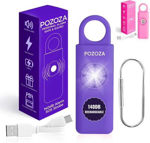 Alarma Personal Recargable USB-C de 140dB Más Ruidosa en Llavero para Mujeres – Indicador de Batería Baja, Luz Estroboscópica y Botón de Pánico para