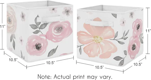 Miniatura 3 de Sweet Jojo Designs Juego de 2 cubos de almacenamiento plegables de tela de acuarela rosa y gris, organizador de juguetes para niños y bebés