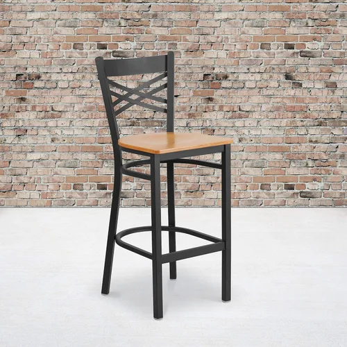 Miniatura 12 de Flash Furniture HERCULES Series Black ''X'' Back Metal Restaurant Barstool - Asiento de vinilo negro Asiento de vinilo negro/marco de metal negro