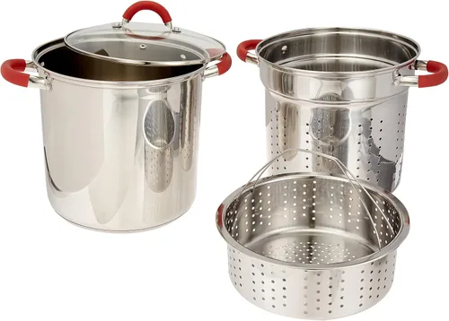 Miniatura 2 de EXCELSTEEL Olla para pasta multifunción de acero inoxidable de 12 cuartos con base encapsulada, tapa de vidrio ventilada y asas cubiertas