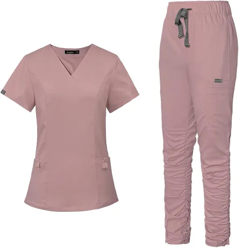 niaahinn Conjunto de uniforme médico para mujer camiseta clásica con cuello en V y bolsillo y pantalones deportivos