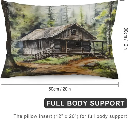 Miniatura 2 de Funda de almohada rústica de 12 x 20 pulgadas, diseño de cabaña en el bosque, súper suave, funda de cojín impresa de doble cara, funda de almohada