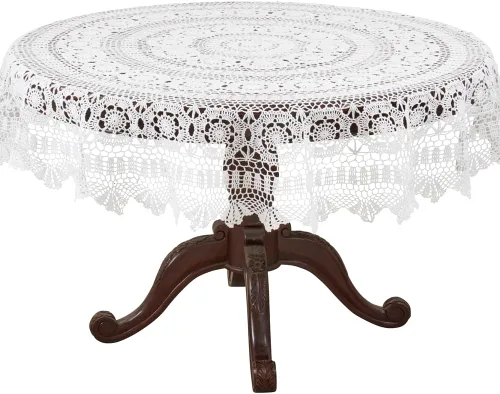 Miniatura 9 de Fennco Styles Cluny Collection Mantel de algodón con encaje de ganchillo hecho a mano, cuadrado de 30 pulgadas, mantel color crudo para bodas