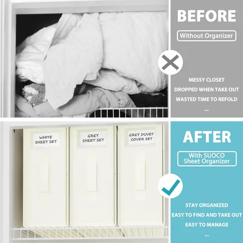 Miniatura 2 de SheetCube Organizadores de Sábanas para Cama y Almacenamiento Paquete de 4, Organizador de Armario de Ropa Blanca Plegable con Ventana y Etiqueta