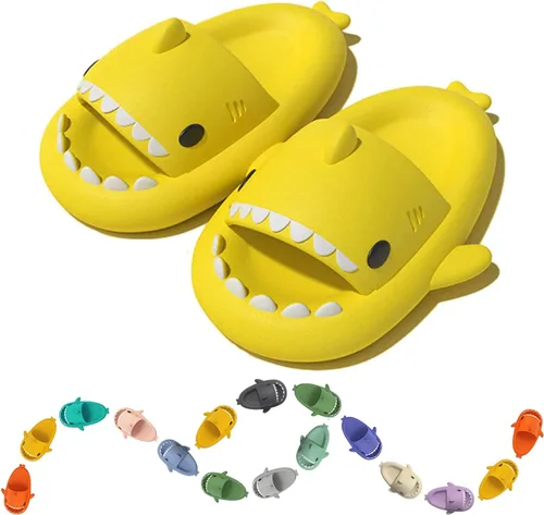 Lindas pantuflas y sandalias con temática de tiburón, diseño unisex de tiburón nube de dibujos animados con suela antideslizante para niños, mujeres