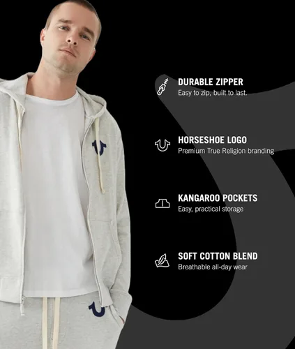 Miniatura 2 de True Religion - Sudadera con capucha y cremallera con logotipo de Buda para hombre