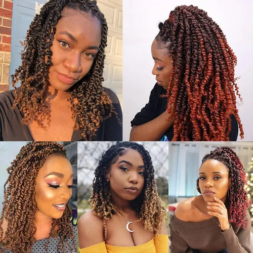 Miniatura 7 de Leeven Cabello rubio degradado de 14 pulgadas, pretrenzado y trenzado de pasión, 8 paquetes de extensiones de cabello sintético bohemio para mujeres