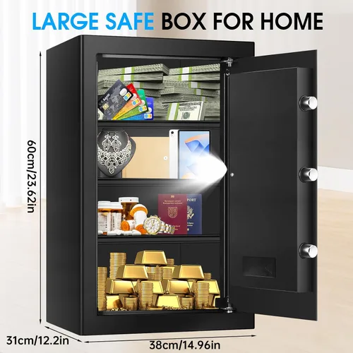 Miniatura 3 de Caja fuerte grande de 5.2 pies cúbicos para el hogar, resistente al fuego, caja de seguridad ignífuga para el hogar con teclado programable, llaves