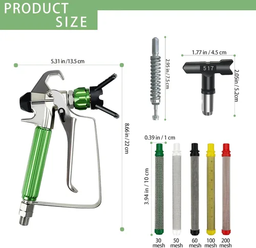 Miniatura 2 de Pistola pulverizadora de pintura sin aire 3600 PSI Pistola de pulverización de alta presión 517 Punta de pulverización reversible y filtro