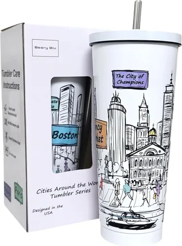 Miniatura 16 de Cities Around the World - Serie de vasos de 25 onzas – Diseñado en los Estados Unidos, vaso aislado al vacío con tapas y pajilla, taza de acero