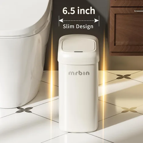 Miniatura 5 de MRBIN Bolsa de absorción con sensor de movimiento, cubo de basura de baño con tapa y ruedas, cesta de basura automática de 2.6 galones