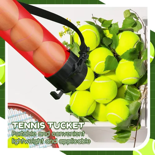 Miniatura 3 de Lenwen 2 piezas de tubo de recogida de pelota de tenis con correa para el hombro, soporte ligero para colector, 15 pelotas de tenis, agarrador, Rojo